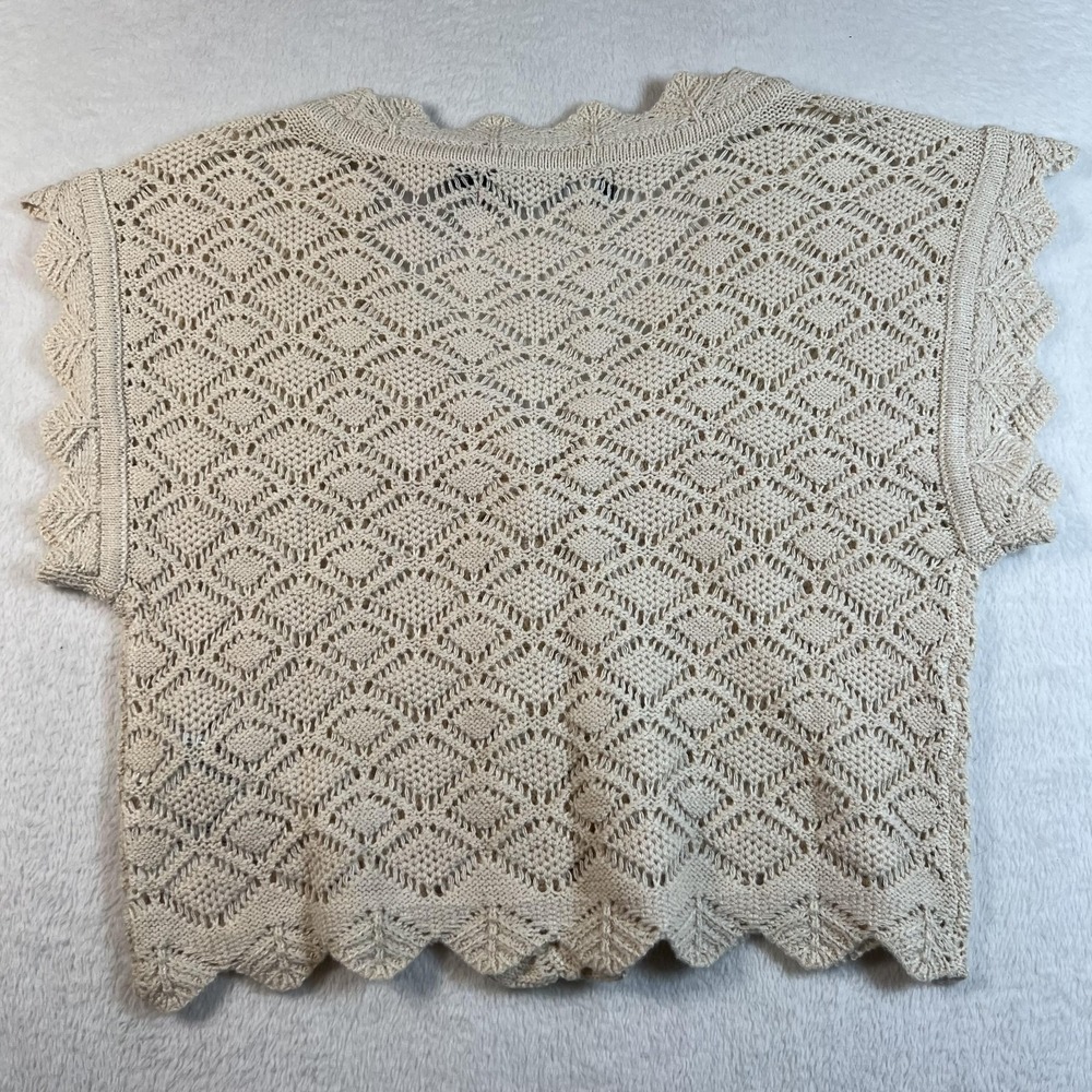 Vero Moda Sweater Vest Womens XS Beige Open Knit Crochet Boho Top Scallop Hem - Picture 5 of 6